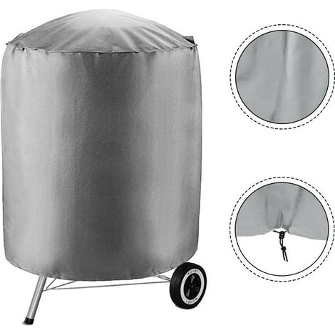Housse de barbecue coupe-vent grise envers argenté 190T, en taffetas de polyester, imperméable, ronde, résistante aux UV et aux déchirures (1/5)