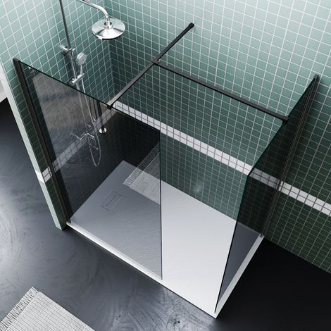ELEGANT 700mm Grey Bath Screen Walk in Shower Door Frameless + 800m Side Panel Screen Shower Cubicle + 1200x800mm Anti-Slip Resin Shower Tray (1/5)