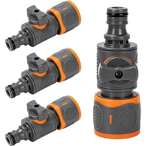 Lot de 4 raccords de tuyau d'arrosage avec valve de régulation 1/2" pour une régulation en continu et une fermeture du débit d'eau, raccord rapide pour le lavage de voiture, l'arrosage et la pluie (1/5)