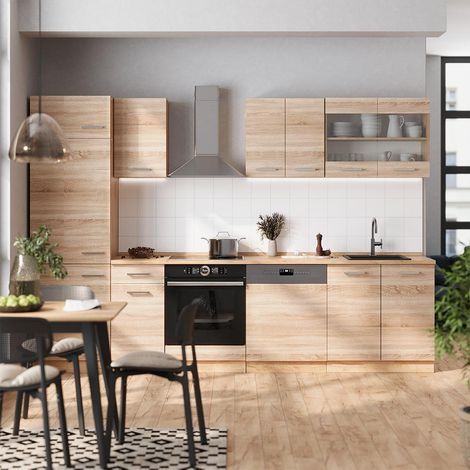Cuisine R-Line, Sonoma/Chêne doré, 300cm , PT Marbre, Vicco