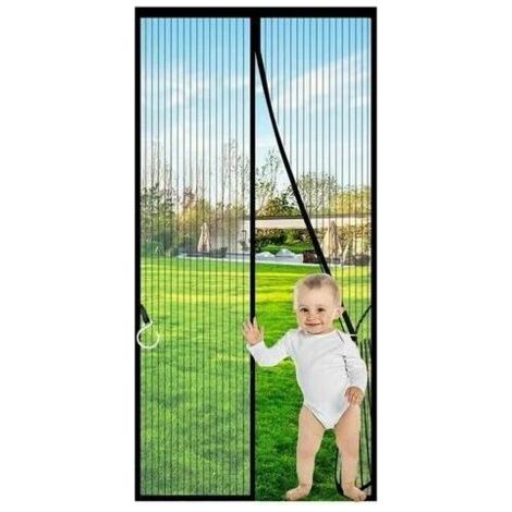 Magnetischer Fliegengittertür, 80 x 200 cm, schwarz, selbstdichtend, strapazierfähig, freihändiges Moskitonetz mit Magneten, Türvorhang, Terrassentüren mit magischem Gürtel, FLITI