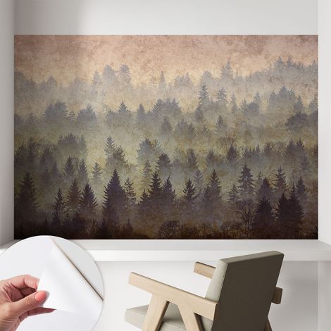 Papier peint autocollant avec imprimé pour décoration intérieure pour rénovation a motif Brume forestière 104x70 cm (1/5)