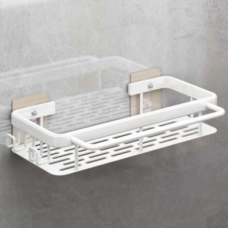 Blanc Organiseur pour évier de cuisine - Pas de perçage - Support pour accessoires de cuisine - Éponge, brosse/savon - Évier avec porte-serviettes et crochet