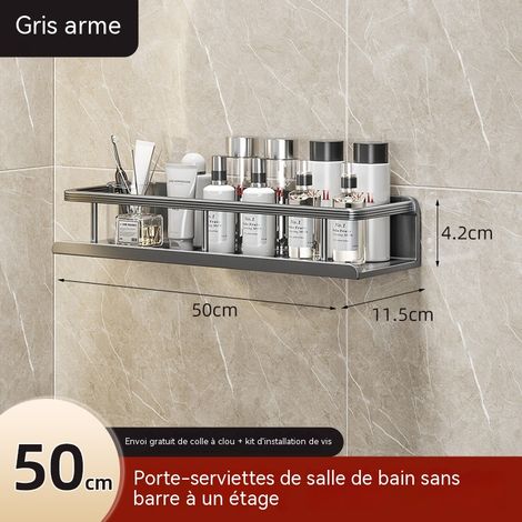 Étagère de rangement pour salle de bain 50 cm, bord de protection intégré, adhésif double face