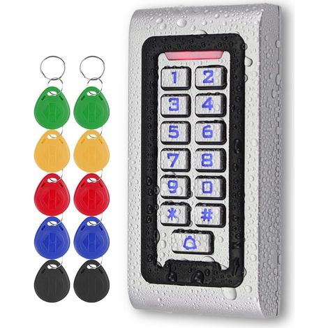 Imperméable Clavier RFID 125KHz Autonome Contrôleur d'accès Métallique Mot de Passe Système d'ouverture de Porte, Lecteur WG26, avec Porte-clés RFID (1/5)