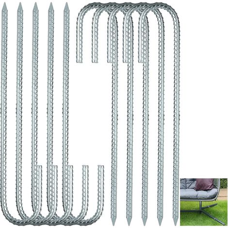 Lot de 10 Piquet de Tente Galvanisé, Sardines Piquet 30 cm, Ancrage de Trampoline pour Camping, Jardin, Clôtures, Balançoires (1/5)