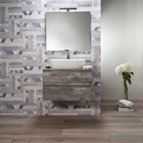 Mobile Bagno Grigio Cemento 80 cm Sospeso per Lavabo da Appoggio 2 Cassetti (1/4)
