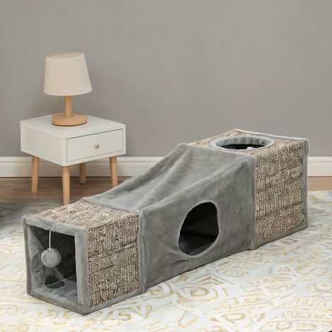 Maison pour chat gris en panneaux de particules 98 x 30 x 30 cm (1/5)