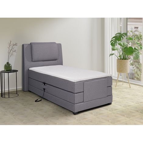 Ensemble complet boxspring tête de lit + sommiers relaxation électrique + matelas + surmatelas - 100 x 200 cm - Tissu - Gris clair - CASTEL II de PALACIO