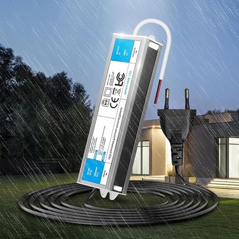 Transformer 220V 12V 60W LED Driver Waterproof IP67, Outdoor Transfo with Socket 220V AC to 12V 5A Converter Waterproof Ultra Slim Power Supply Low Voltage Constant Adapter (1/5)
