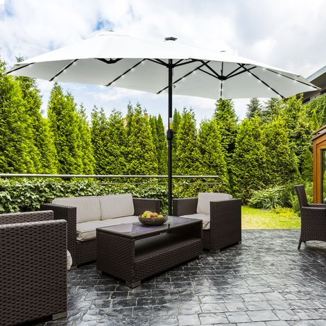 Parasol double avec 48 LED, 4,5 x 2,65 m, manivelle, protection solaire pour terrasse, jardin, piscine - Crème (1/5)
