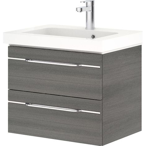 Badmöbel Waschtisch, Graphit Struktur quer Nb., mit Waschbecken, BUDVA-66, B/H/T ca. 65,4/48/44 cm (1/5)