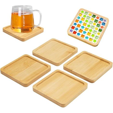 Petit Plateau Carré Bois 9cm Mosaïque Remplissable Bricolage Bambou Dessous de Plat Plante Fleurs Thé Café Gâteau (1/5)