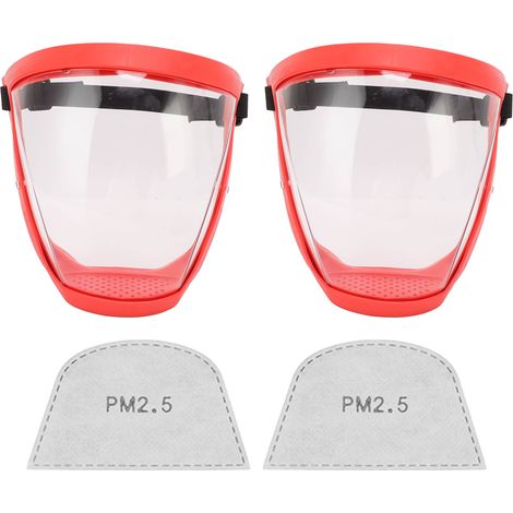 2 pièces de cache-visage de protection réutilisable avec élastique et filtres en coton, transparent pour enfants en rouge et blanc (1/5)