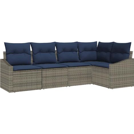 Maison Exclusive - Set Divano da Giardino 5 pcs Grigio e Blu Navy polyrattan