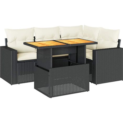 Set Divani da Giardino 5 pz con Cuscini in Polyrattan Nero vidaXL (1/5)