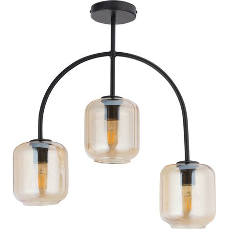Plafonnier minimaliste noir 3xE27 verre ambre Sigma