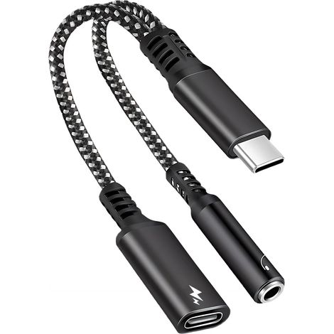 USB-C-auf-3,5-mm-Klinkenadapter, unterstützt 60-W-PD-Schnellladen und HiFi-Audio, 2-in-1-USB-C-auf-AUX-Adapter, Nylon-Audiokabel für iPhone 15, 16 Pro Max, iPad, Samsung S24, S23, Huawei, Pixel (1/5)
