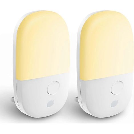 Veilleuse à brancher Vexloria avec capteur crépusculaire automatique, LED blanc chaud 2700K, idéale pour chambre d'enfant, couloir et salle de bain - Lot de 2