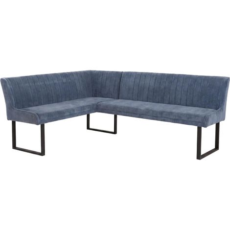 [NON UTILIZZATO] Panca angolare HHG-542, sala da pranzo, stoffa ciniglia/tessuto ecologico (310 g/m²) metallo 159x210 cm, blu (1/5)