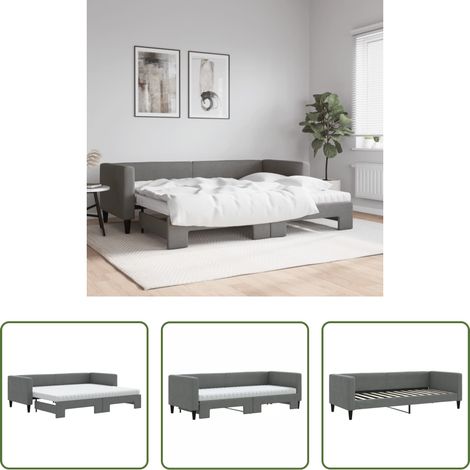 vidaXL Doppelbett - Tagesbett Ausziehbar mit Matratzen Dunkelgrau 80x200 cm Stoff (1/5)