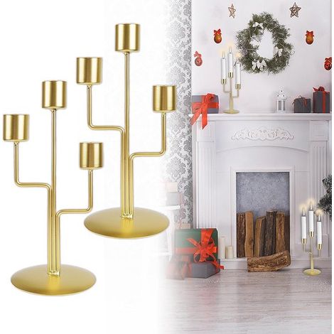 Kerzenständer goldfarben dreiarmiger Vintage-Kerzenständer aus Metall 23 cm hoch Stabkerzenhalter Kerzenständer für Hochzeiten Tischdekoration (1/5)