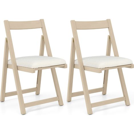Set di 2 sedie pieghevoli con struttura in legno di gomma, Sedie imbottite per sala da pranzo e matrimonio Beige (1/4)