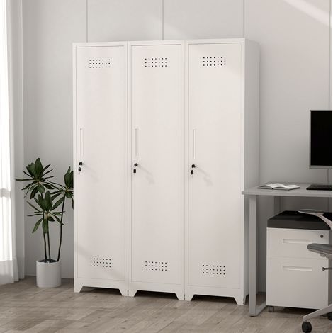 Metall-Aufbewahrungsschrank 40x40x165 cm weiß mit Schloss für Garage & Werkstatt – MEUBLIV (1/5)