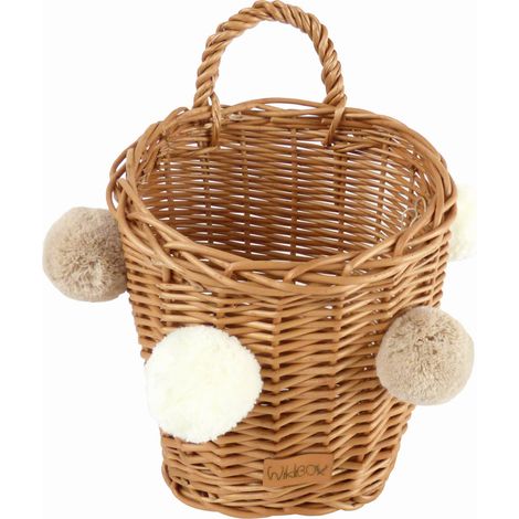 Cestino da parete naturale con pompon (1/5)