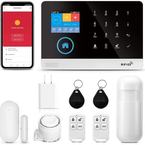 Sistema de alarma de seguridad para el hogar inalámbrico WiFi 4G, kit de 8 piezas con sirena, sensores de movimiento PIR y controles remotos, sensores para ventanas/puertas (Tuya y aplicación Smart Li (1/5)