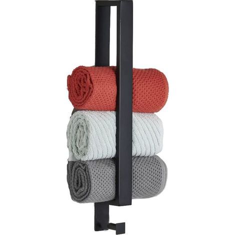 Matte black no-drill towel bar - 304 stainless steel - With hook - Self-adhesive 40 cm