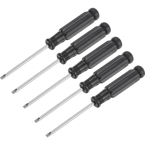 sourcing map Lot de 5 mini tournevis plats, tête plate 2,5 mm avec manche noir pour petits appareils