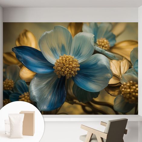 Papier peint intissé mural avec imprimé motifs uniques apparence moderne - Colle incluse gratuite Composition florale 152x104 cm (1/5)