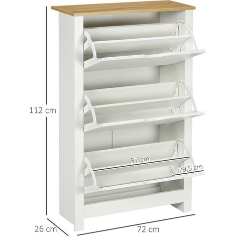 Meuble à chaussures basculant 3 compartiments, rangement pour 18 paires, gain de place, blanc et bois naturel, 72 x 26 x 112 cm, idéal entrée et couloir (1/5)