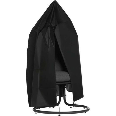 Housse pour chaise suspendue forme œuf en tissu Oxford 210D avec fermeture éclair Ø115 x 190 cm noir (1/5)