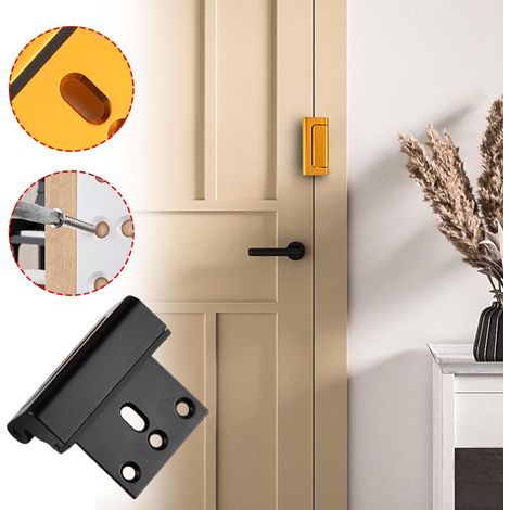 Cerradura de seguridad reforzada de alta resistencia para puertas de hogar, fácil instalación con tornillos, cerradura antipalanca a prueba de niños para dormitorio y baño (negra) (1/4)