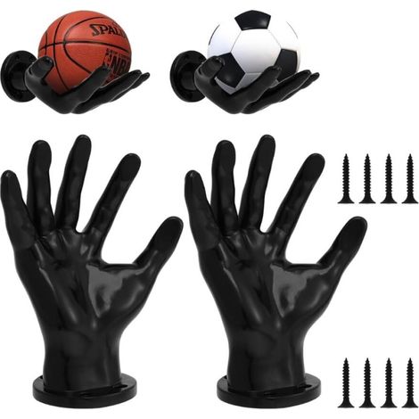 Lot de 2 supports muraux robustes pour ballon de basket-ball avec 4 vis et 4 clous, support mural universel pour ballon, clés, écouteurs, savon