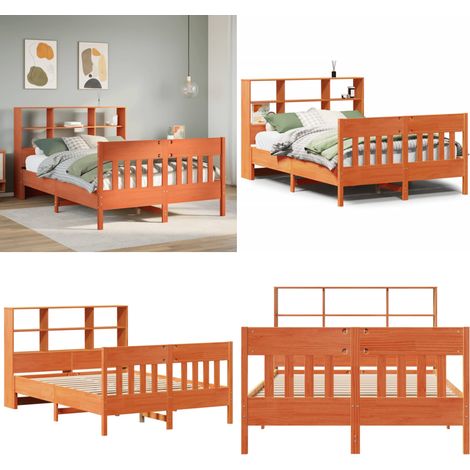 Estructura de cama sin colchón madera maciza marrón 135x190 cm - Estructura de cama - Cama sin colchón