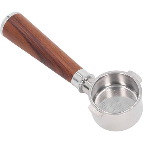 Porte-filtre 51 mm à 2 oreilles, sans fond, en acier inoxydable, pour cafetière Delonghi ECO310, finition palissandre de Thaïlande (1/5)