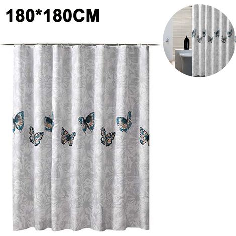 Rideau De Douche - Polyester 100 % - Imperméable - Ourlet Contreventé - Dimensions 180 x 200 cm - Avec 12 Crochets (1/5)