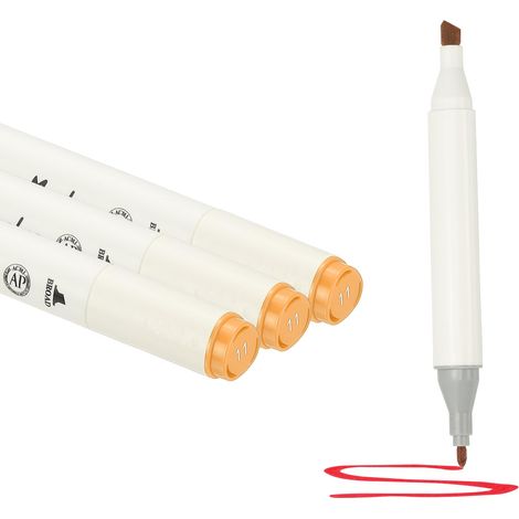 3Pcs Marqueurs Double Pointe À Corps Blanc Orange (1/5)