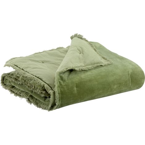 VIVARAISE - Plaid uni Vivaraise Fara en coton (housse) et polyester (garnissage) - Olive - 135 x 200 cm