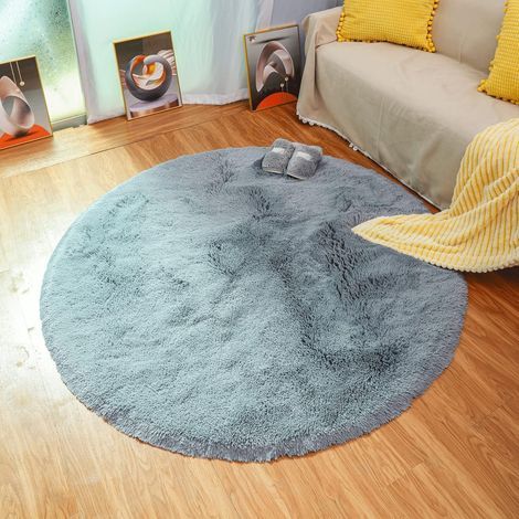 Tapis shaggy rond 120x120 cm en velours gris – Moelleux avec fond en feutre – Confort optimal pour salon et chambre (1/5)
