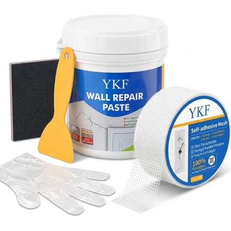 Enduit de Rebouchage Blanc 500g, Kit Réparation Murale pour Fissures et Trous, Pâte Séchage Rapide avec Grattoir, Papier Abrasif, Patch - Répare Graffitis et Écaillages (1/5)