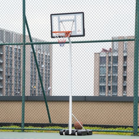 Panier de basket-ball pour adultes avec panneau en PVC réglable 90 x 60 x 260-310 cm et roulettes intégrées, blanc (1/5)