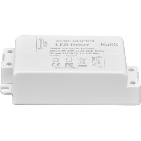 Alimentation LED 6 W, entrée AC 100-240 V, 0,35 A  sortie DC 12 V, 0,5 A. Transformateur pour salle de bain. (1/5)