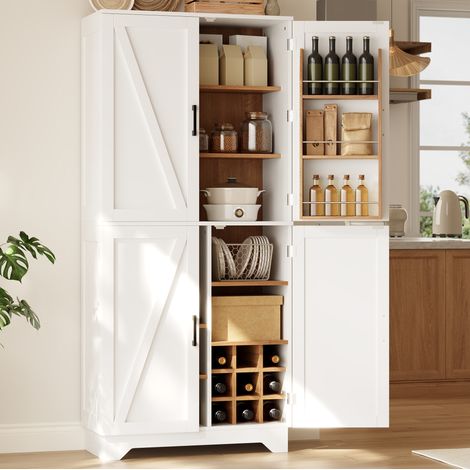 Meuble de cuisine haut 80 x 40 x 180 cm avec rangement à portes de grange blanc HAVRYA (1/5)