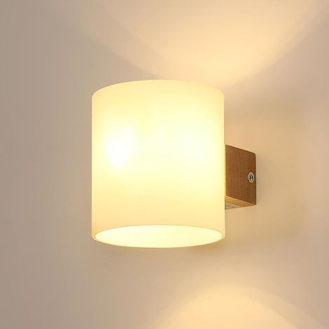 Applique Murale Intérieur, Vintage E27 Lampe Murale Bois, Abat-jour en Verre Applique Murale Chambre pour Salon Couloir Escalier wood(sans Ampoule) (1/5)