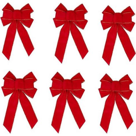 6 stuks kerststrikken voor kerstkransen, rode kerstboomtopperstrikken, kerststrikken voor buiten, kerstdecoratie, rode fluwelen strikken met gouden rand voor deur en veranda. (1/4)