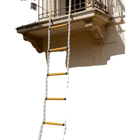 Échelle de sauvetage, Capacité de charge 200 kg, Longueur 6 m, Diamètre de la corde 18 mm, Espacement des pédales 40 cm, Largeur 28 cm (1/5)